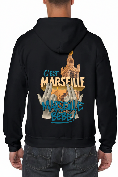 Sweat zippé capuche "c'est Marseille bébé"