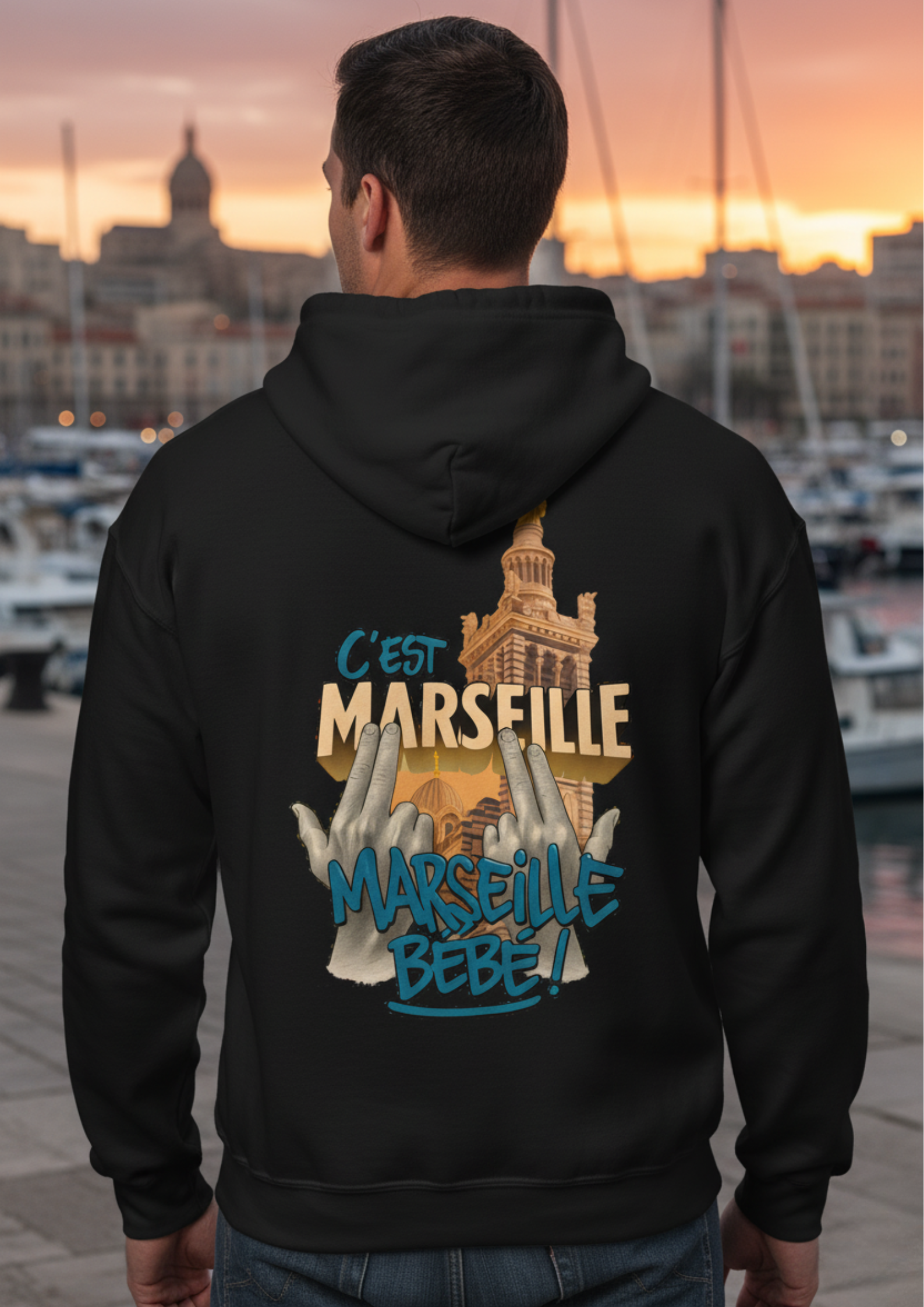 Sweat zippé capuche "c'est Marseille bébé"