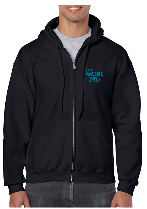 Sweat zippé capuche "c'est Marseille bébé"